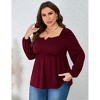 Coolmee Womens Plus Size Peplum Tops Puff Long Sleeve Square Neck Blouse Ruffle Hem Pullover Babydoll Top - 3 of 4