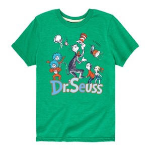 Boys' - Dr. Seuss - Cat In the Hat with Thing 1 and Things 2 Short Sleeve Graphic T-Shirt - 1 of 4