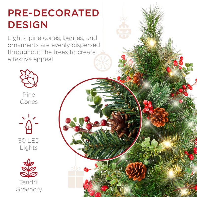 Best Choice Products Set of 2 24.5in Outdoor Pathway Christmas Trees Decor w/ LED Lights, Berries, Pine Cones, Ornaments, 5 of 9
