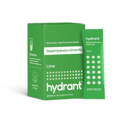 Hydrant Hydrate Electrolyte Rapid Hydration Powder Packets Drink Mix - Lime - 12ct