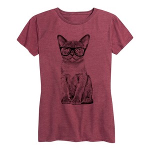 Women's - Instant Message - Cat With Glasses Short Sleeve Graphic T-Shirt - 1 of 4