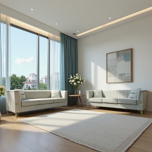 3-Seater Velvet Plush Sofa Set of 2 with Gold-Tone Metal Legs, Stylish Design, and Durable Construction - 1 of 4