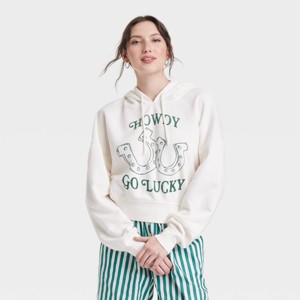 Women's Howdy Go Lucky Graphic Hoodie Sweatshirt - White - 1 of 3