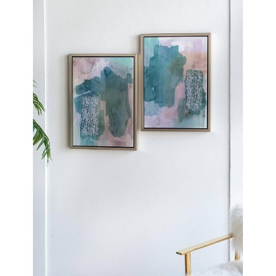 Teal and Beige Abstract Acrylic Framed Wall Art Set