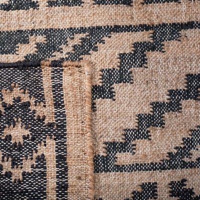 Gray and Natural Cotton Handmade Kilim Rug, 7' Square