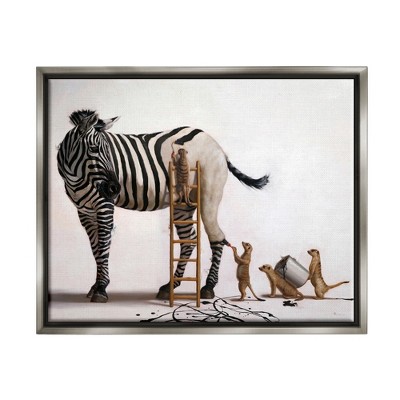 Stupell Industries Meerkats Painting Zebra Stripes Framed Canvas