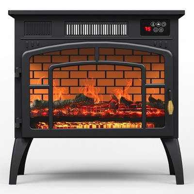 Heynemo Freestanding Electric Fireplace Heater, Portable Electric Stove with Realistic 3D Flame Effect and Infrared Heating, Classic Mantel, Black