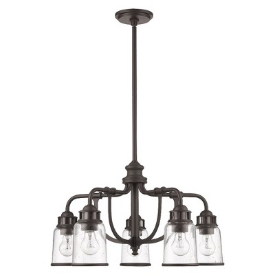 Lawrenceville Retro Industrial Bronze 5-Light Chandelier with Clear Seeded Glass
