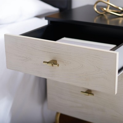 Genevieve Mid-Century Mahogany 2-Drawer Nightstand in Black/White Washed