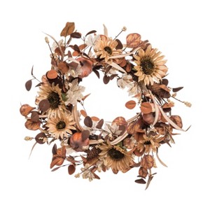 Transpac Fabric 24 in. Multicolor Harvest Sunflower Wreath - 1 of 2