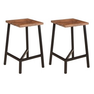 Set of 2 Hill Crest Backless Counter Height Barstools Brown - Treasure Trove Accents: Iron Frame, 24" Fixed Seat Height - 1 of 4