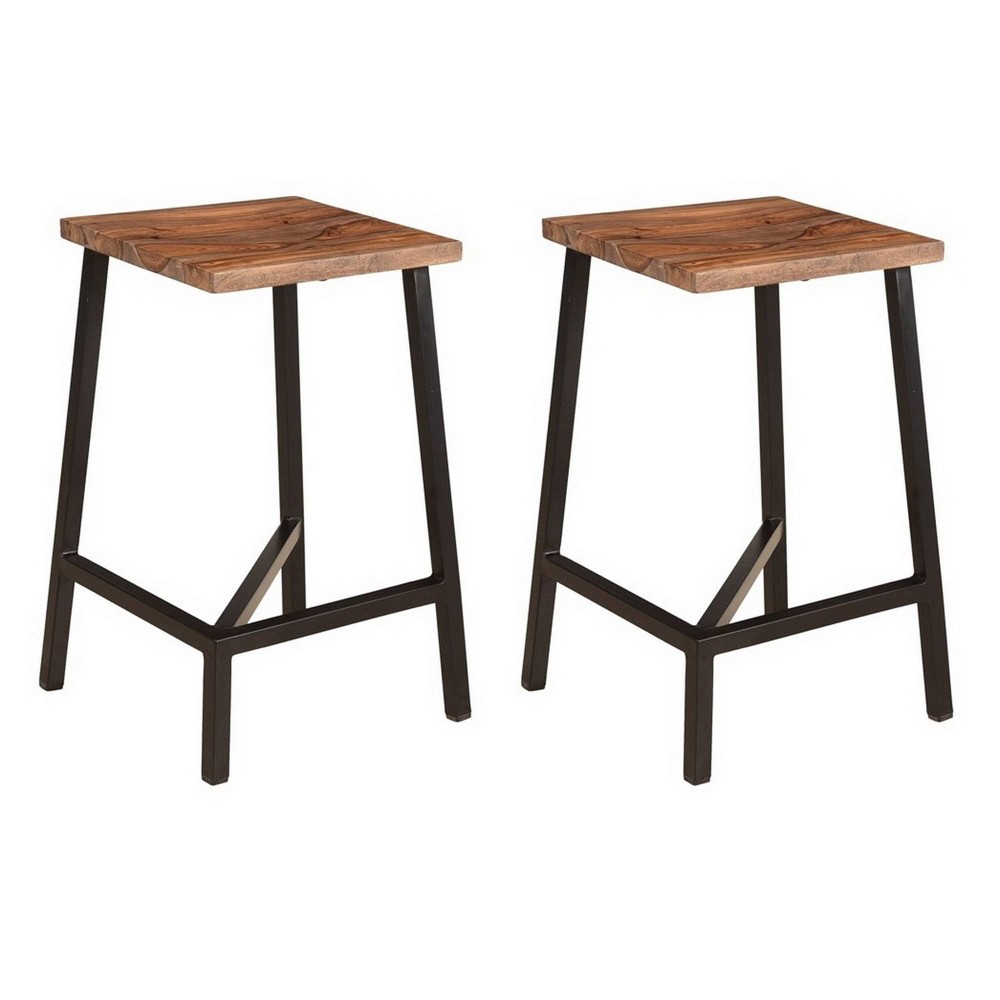 Photos - Chair Set of 2 Hill Crest Backless Counter Height Barstools Brown - Treasure Tro