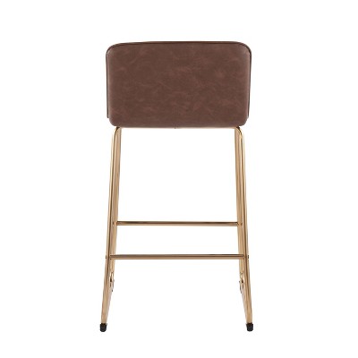 Gold Metal and Espresso Faux Leather Counter Stools