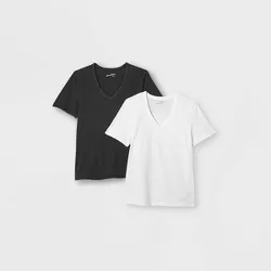 Women's Short Sleeve V-Neck 2pk Bundle T-Shirt - Universal Thread™ Black/White M