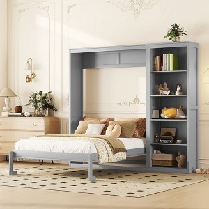 NicBex Queen Size Murphy Bed Wooden Bed Frame Morden Hideaway Wall Bed with 1 Side Storage Shelves for Bedroom - 1 of 4
