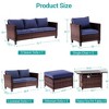 Sonkuki 7 Pieces Patio Sofa with Rectangle Fire Pit Table and Ottomans, Wicker Conversation Couch, Navy Blue Cushion - 3 of 4