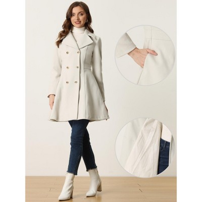 INSPIRE CHIC Women's Winter Long Lapel Collar Double Breast Coats Large Cream White — фото 2