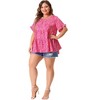 Agnes Orinda Women's Plus Size Polka Dots Casual Round Neck Flutter Sleeve Peplum Babydoll Blouses - 3 of 4