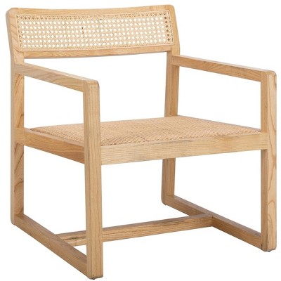 Natural Elm Wood and Cane Barrel Accent Chair