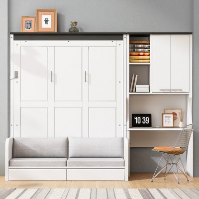 Mshliw Multi-Functional Murphy Bed with Sofa, Desk and Storage Cabinet, Space-Saving Foldable Wall Bed