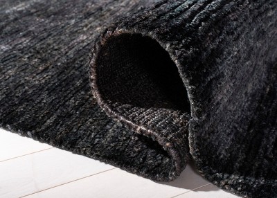 Hand-Knotted Liquorice Wool Blend Rectangular Area Rug 8' x 10'