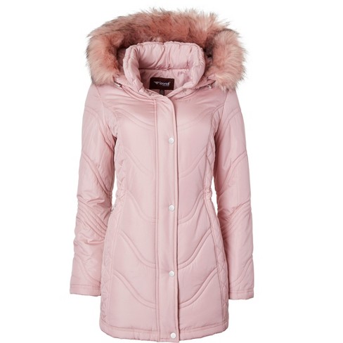 Sportoli Jackets for women Quilted Down Alternative Longer Winter coat With  Fur Trim Hood - Ice Rose (x-large) : Target