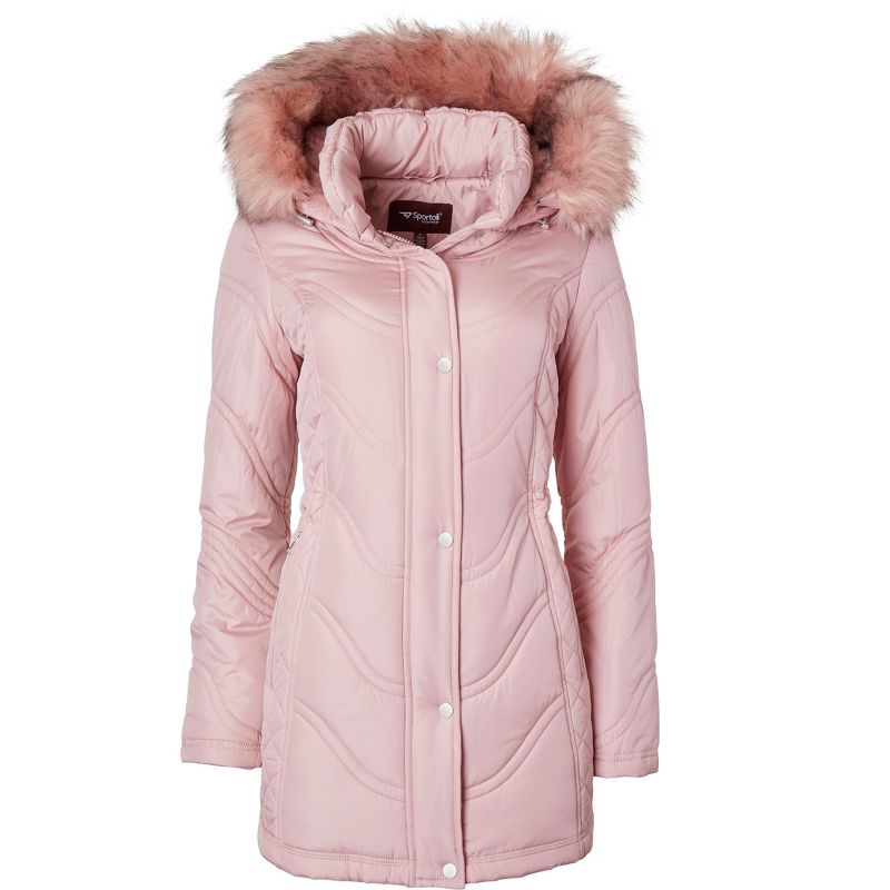 Sportoli Jackets for Women Quilted Down Alternative Longer Winter Coat with Fur Trim Hood, 1 of 6