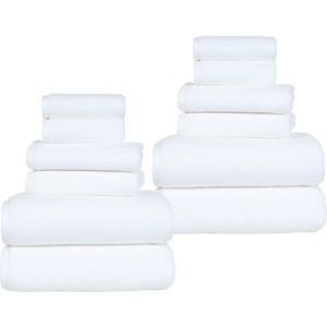Lavish Home 12PC Cotton Bath Towel Set, White - 1 of 4