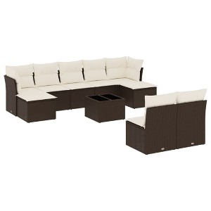 vidaXL 10 Piece Patio Sofa Set with Cushions Brown and Cream Poly Rattan - With Table - 1 of 4