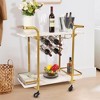 ZACHVO Deluxe Gold Bar Cart with Glass Holders & 5 Bottle Racks, 2-Tier Modern Marbled Wood Cart on Silent Wheels, for Kitchen & Dining Room - 2 of 4