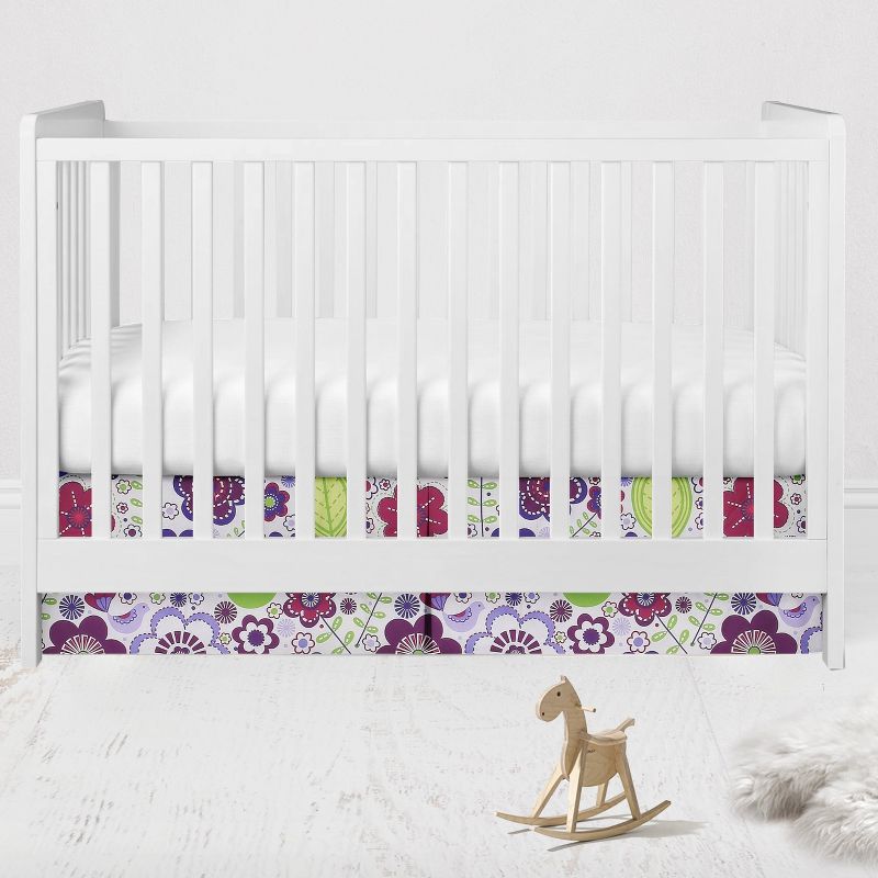 Bacati - Botanical Purple Floral Crib/Toddler Bed Skirt, 1 of 4