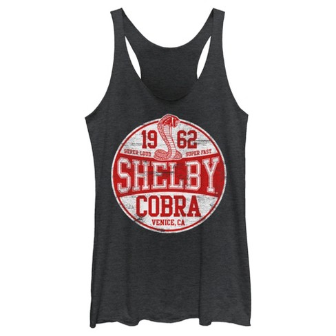 Women's Shelby Cobra Red and White Distressed Logo Racerback Tank Top -  Black Heather - X Small