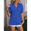 BLUEMING Womens Summer Blouse V Neck Tops with Short Lantern Sleeve Ruffle Tee Shirt Blouse Wheat Texture Tops - 3 of 4
