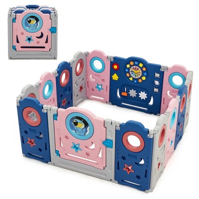 Babyjoy 14-Panel Foldable Baby Playpen Kids Safety Play Center w/Lockable Gate