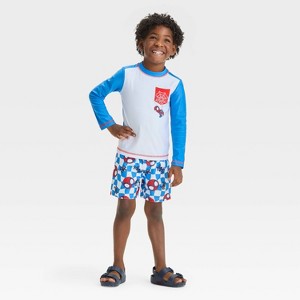 Toddler Boys' Spider-Man Rash Guard Set - White/Blue/Red - 1 of 4