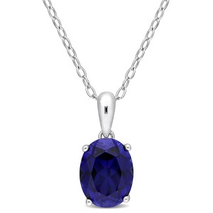 EVERLY JEWELRY | Sterling Silver 3 CT TGW Oval Created Blue Sapphire Solitaire Heart Design Pendant with Chain - 18 in - 1 of 4