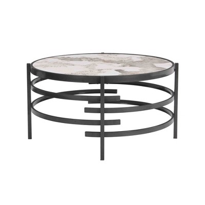 Round Sintered Stone Coffee Table with Metal Frame - Modern Center Table for Living Rooms, Bedrooms, Apartments, and Small Spaces