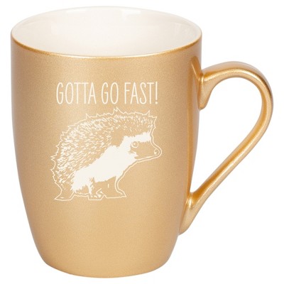 100 North Hedgehog 10 Ounce Vegas Gold Metallic Finish, Comfortably Fits Your Hands, New Bone China Coffee Tea Cup Mug, Gotta Go Fast!