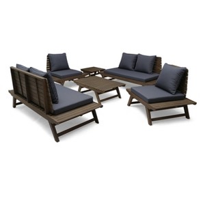Christopher Knight Home Sedona Outdoor Acacia Wood 6 Seater Chat Set and Side Table with Cushions - 1 of 4