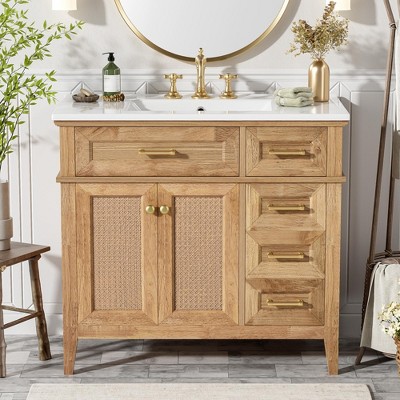 Whisen 36" Bathroom Storage Cabinet Bathroom Vanity with Ceramic Sink, Soft Close Doors and Adjustable Shelf