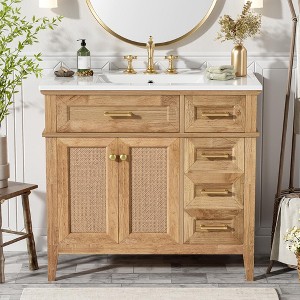 Whisen 36" Bathroom Storage Cabinet Bathroom Vanity with Ceramic Sink, Soft Close Doors and Adjustable Shelf - 1 of 4
