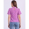 INSPIRE CHIC Women's Polka Dots Stand Collar Pleat Keyhole Back Short Flare Sleeve Tops - 4 of 4