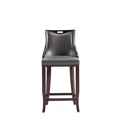 Pebble Grey Faux Leather Bar Stool with Walnut Beech Frame