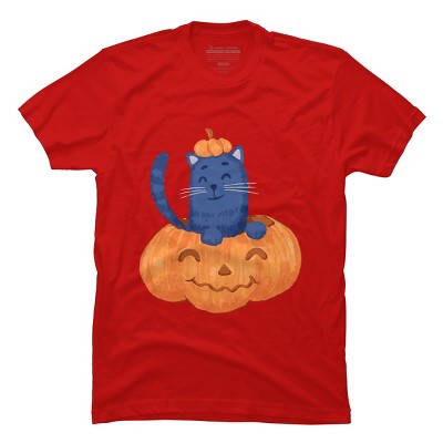 Men's Design By Humans Halloween Cat In A Pumpkin By wubbadub T-Shirt