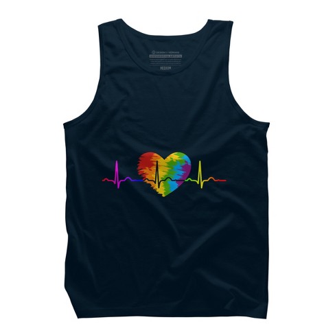 Design By Humans Rainbow Heartbeat Pride By Corndesign Tank Top - Navy ...