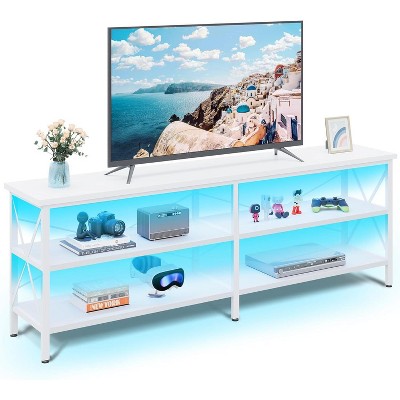 GALAXHERO TV Stand for 65 70 inch TV with LED Lights, Gaming Entertainment Center with Storage, Industrial TV Console for Living Room, White