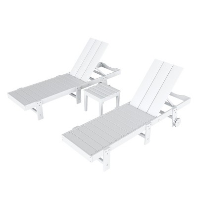 WestinTrends Ashore 2pcs Modern Poly Reclining Chaise Lounge With Wheels plus 1pc side table