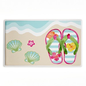 Stupell Industries Flip Flops On Beach Shore Printed Plush Bath Mat And Bath Rug, Design By Audrey Jeanne Roberts, 18"X30" - 1 of 4