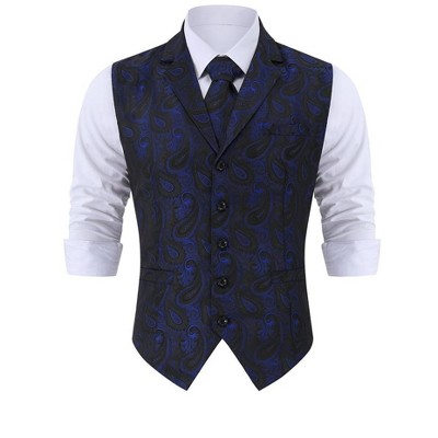 Men's Paisley Suit Vest and Tie Set Classic Floral Necktie Square Gothic Waistcoat for Tuxedo