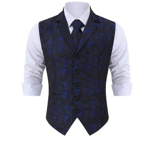 Men's Paisley Suit Vest and Tie Set Classic Floral Necktie Square Gothic Waistcoat for Tuxedo - 1 of 4